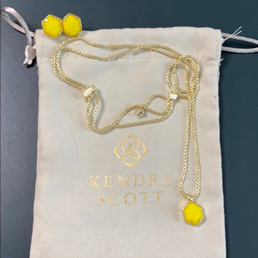 Kendra Scott yellow stud earrings and necklace